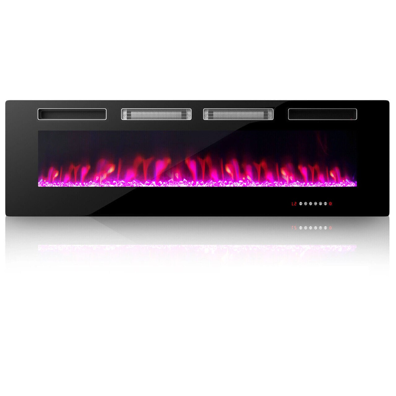 Ultra-Thin Electric Fireplace with Decorative Crystals and Smart APP Control